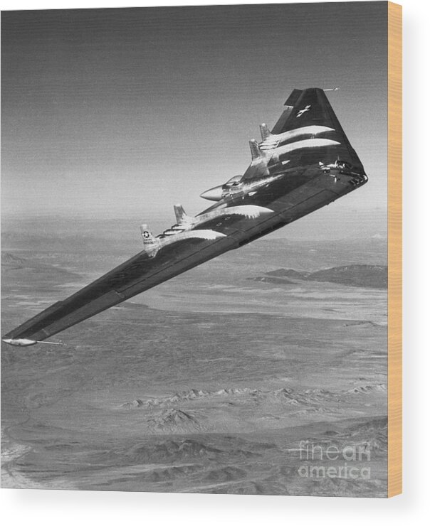 Triangle Shape Wood Print featuring the photograph Yb-49 Flying Wing Over California by Bettmann