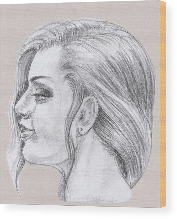 Woman Wood Print featuring the drawing Young Woman Head Study Profile by Irina Sztukowski
