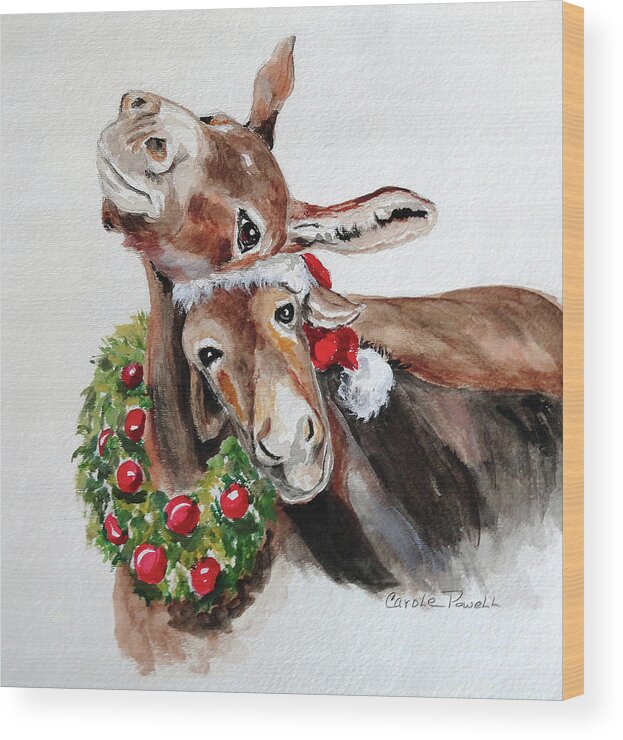  Wood Print featuring the painting Christmas Donkeys #1 by Carole Powell