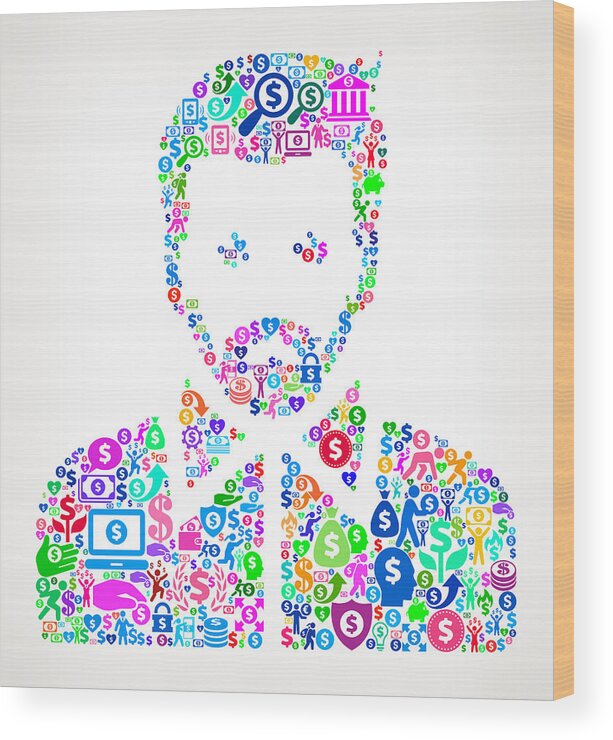 Coin Wood Print featuring the drawing Man's Face Portrait Money Vector Icon Pattern #1 by Bubaone