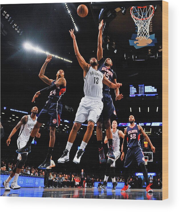 Barclays Center Wood Print featuring the photograph Al Horford and Jorge Gutierrez by Alex Goodlett