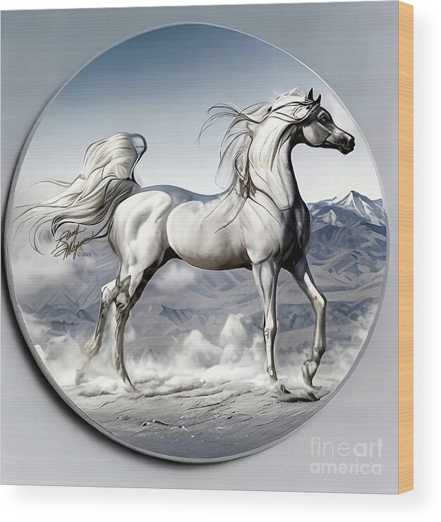 Horses Wood Print featuring the digital art Arabian Horse Overlook - Silver by Stacey Mayer