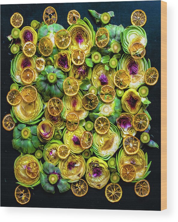 Artichokes And Lemons Wood Print featuring the photograph Artichokes and Lemons by Sarah Phillips