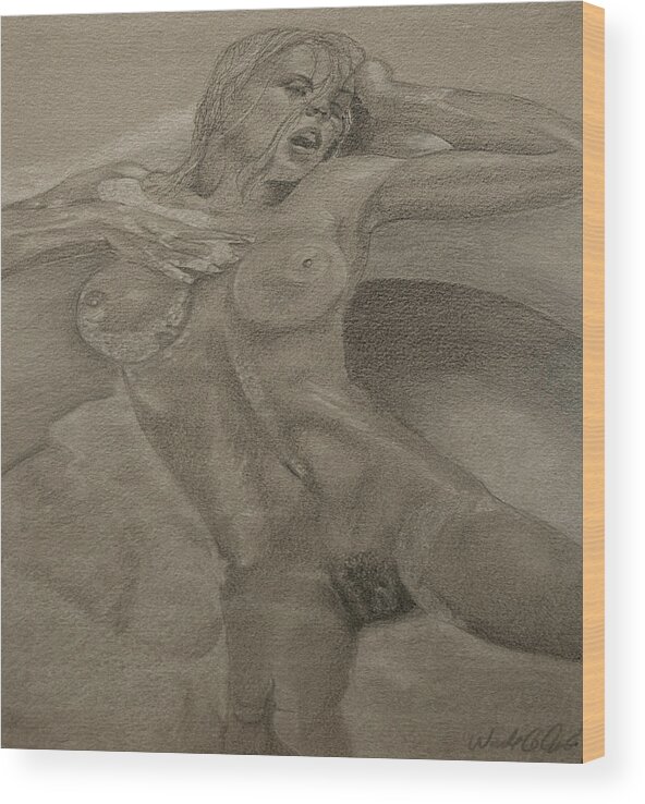 Nudes Wood Print featuring the drawing Bubble Bath by Wade Clark