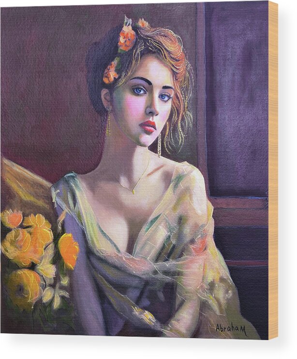 Women Wood Print featuring the painting Carmen by Jose Manuel Abraham