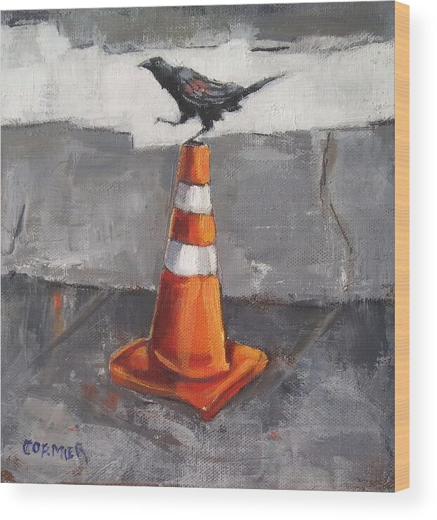 Traffic Cone Wood Print featuring the painting Delicate Balance by Jean Cormier