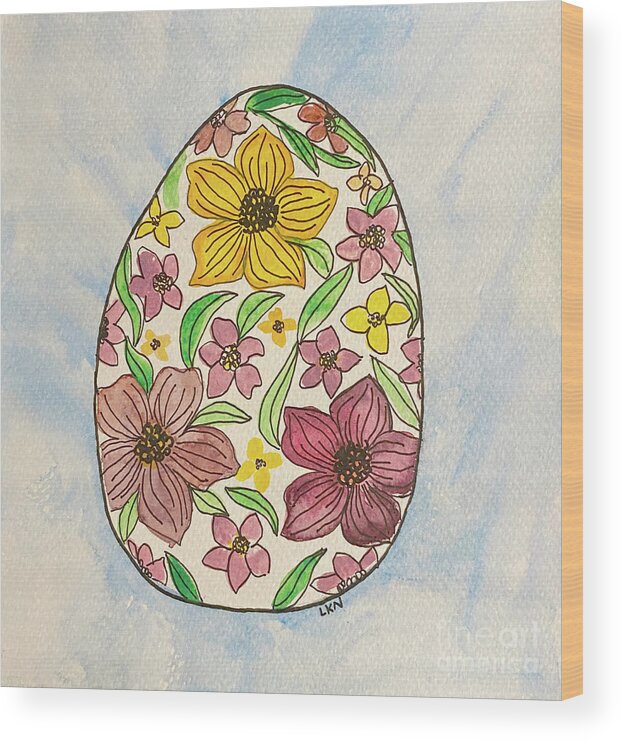 Flowers Wood Print featuring the mixed media Egg with Flowers by Lisa Neuman