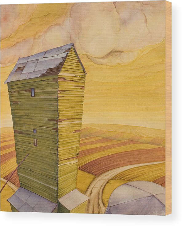 Great Plains Art Wood Print featuring the painting Grain Tower - II by Scott Kirby