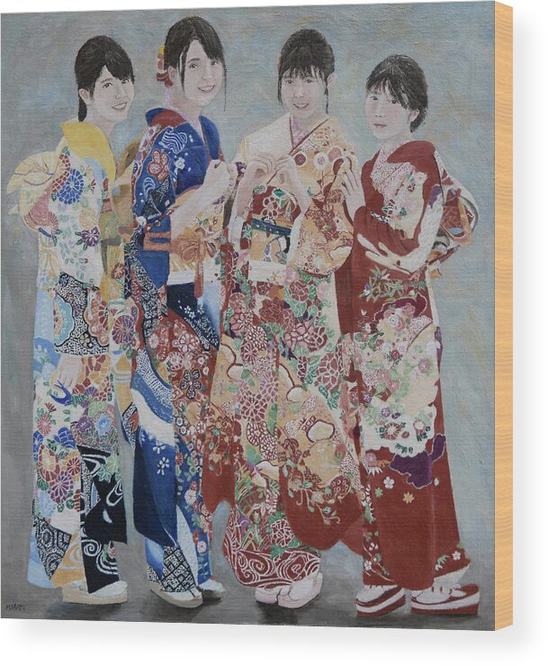 Japan Wood Print featuring the painting Hatsumode by Masami IIDA