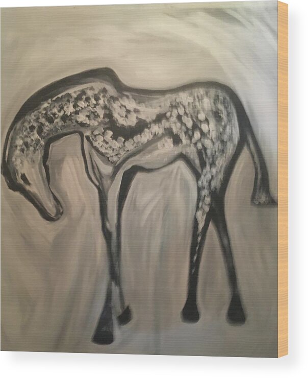Horse Wood Print featuring the painting Horse, Alone by Peter Bethanis