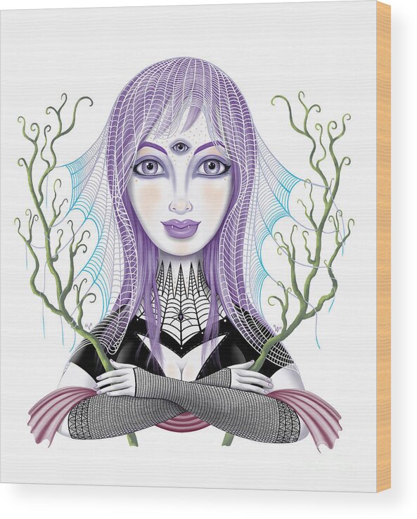 Fantasy Wood Print featuring the digital art Insect Girl, Spiderella with Branches by Valerie White