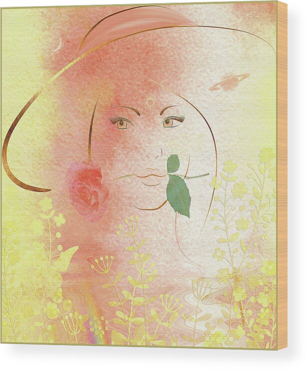 Symbolic Digital Art Wood Print featuring the digital art La Femme Au Chapeau by Harald Dastis