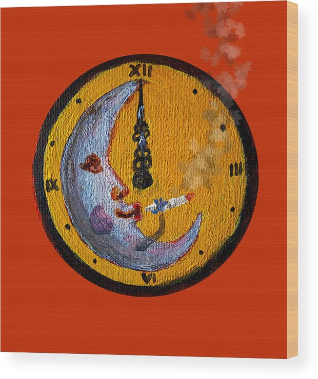 Moon Wood Print featuring the mixed media MidNite Toker by Mike Kling