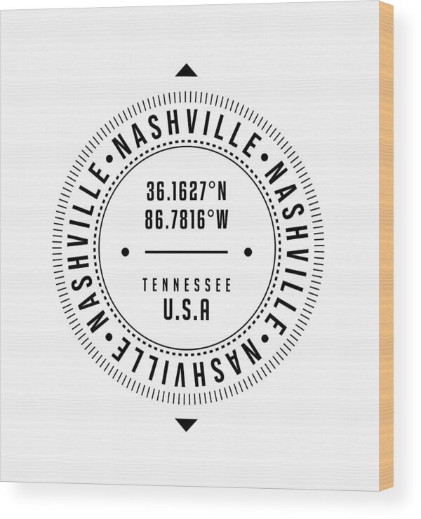 Nashville Wood Print featuring the digital art Nashville, Tennessee, USA - 1 - City Coordinates Typography Print - Classic, Minimal by Studio Grafiikka