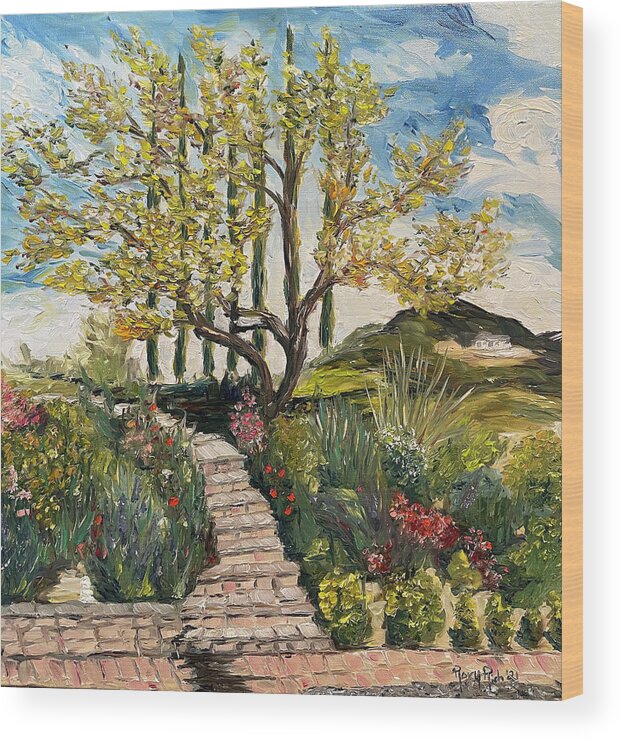 Olive Tree Wood Print featuring the painting The Olive Tree at Gershon Bachus Vintners by Roxy Rich