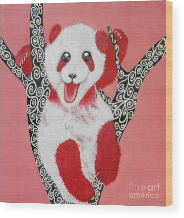 Panda Bear Wood Print featuring the painting Panda-monium by Jayne Somogy