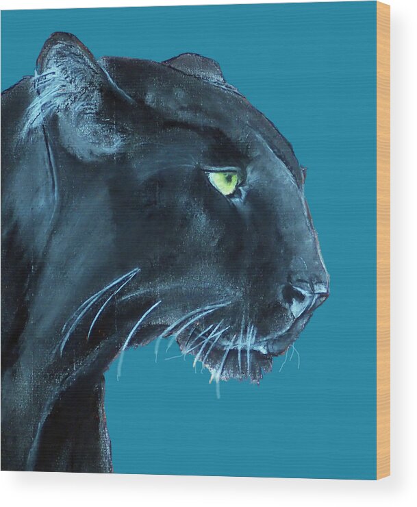 Black Panther Wood Print featuring the pastel Panther Blues by Kelly Mills