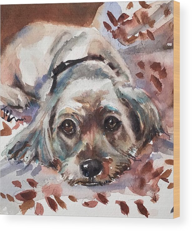 Dog Wood Print featuring the painting Patience by Judith Levins