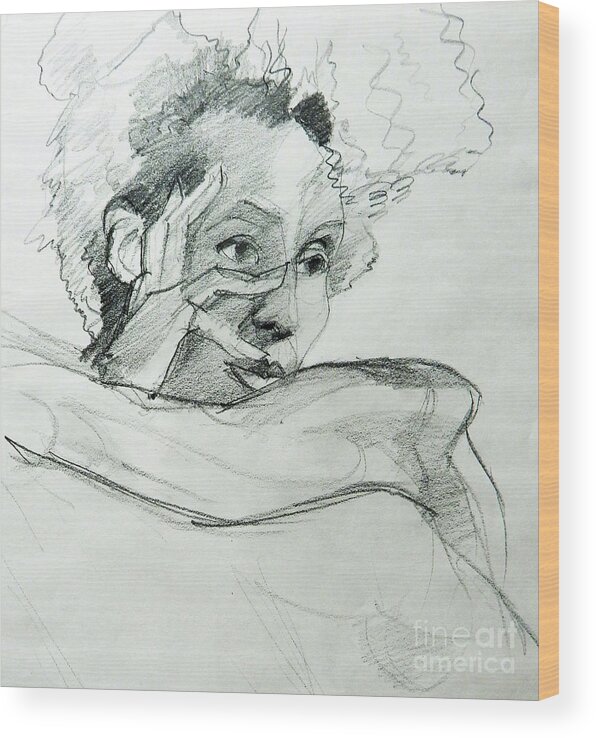 Drawing Wood Print featuring the painting Portrait drawing of an African-American woman by Greta Corens