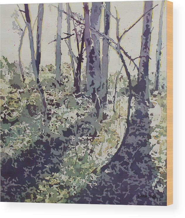 Spring Wood Print featuring the painting Purple Shadows of Spring by Jenny Armitage