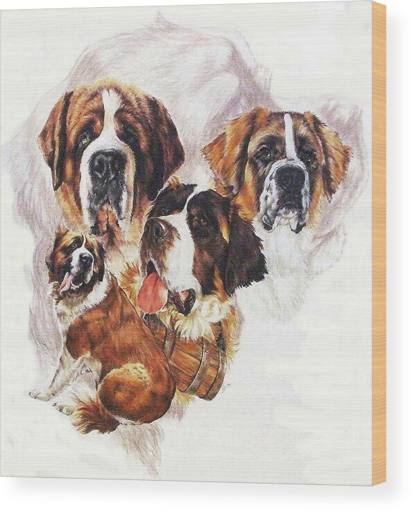 Working Dog Wood Print featuring the mixed media Saint Bernard Grouping by Barbara Keith