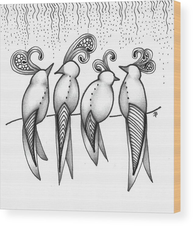 Birds Wood Print featuring the drawing Singin' in the Rain by Jan Steinle
