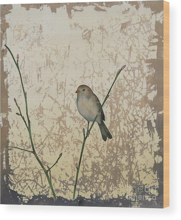 Sparrow Wood Print featuring the tapestry - textile Sparrow in Sepia II by Carolyn Doe