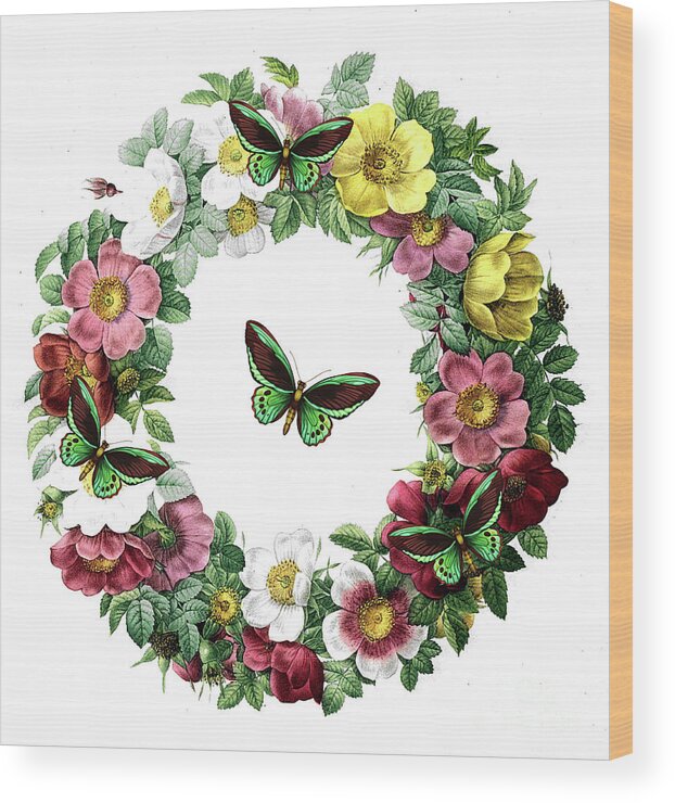Floral Wreath Wood Print featuring the painting Spring Wreath by Tina LeCour