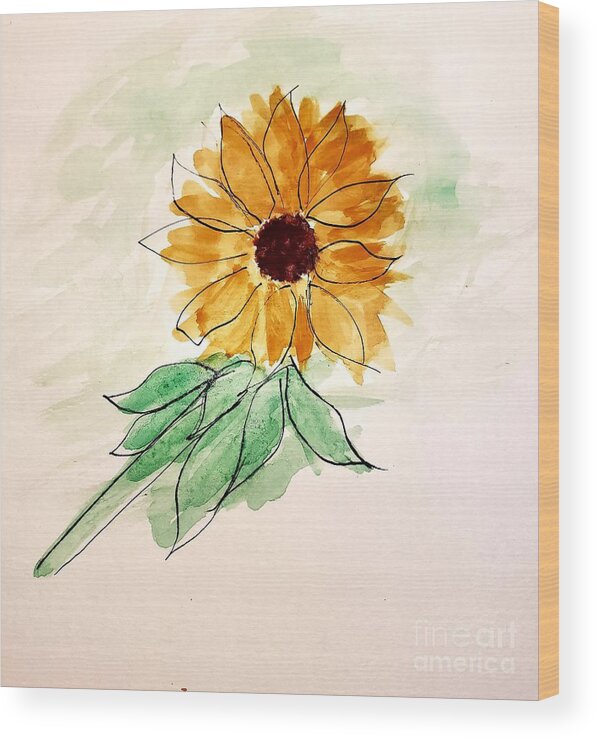  Wood Print featuring the painting Sunflower by Margaret Welsh Willowsilk