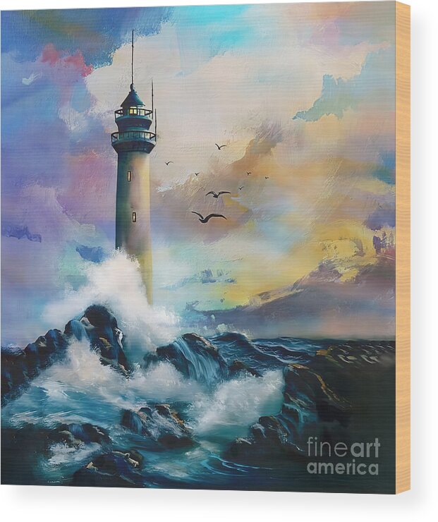 Lighthouse Wood Print featuring the painting The Light House art 34 by Gull G