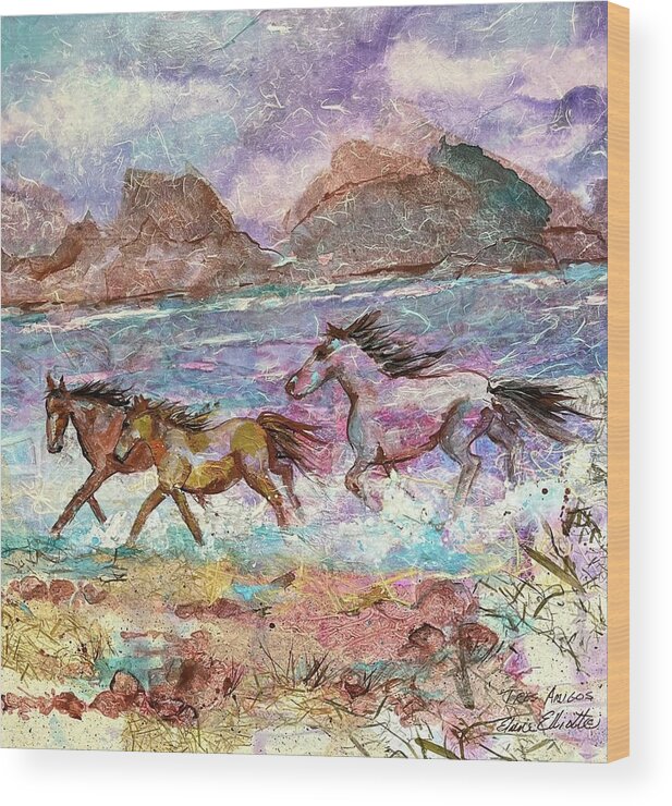 Horse Wood Print featuring the painting Tres Amigos by Elaine Elliott