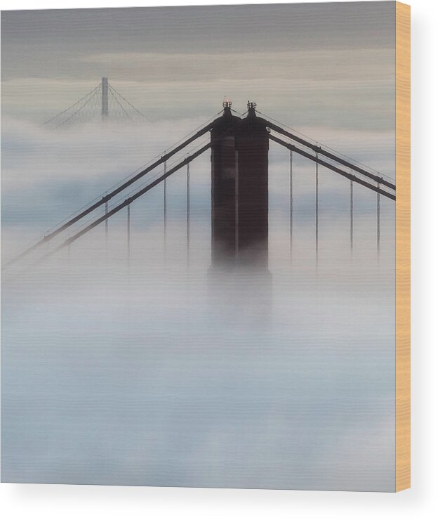 Fog Wood Print featuring the photograph Two Bridges by Louis Raphael