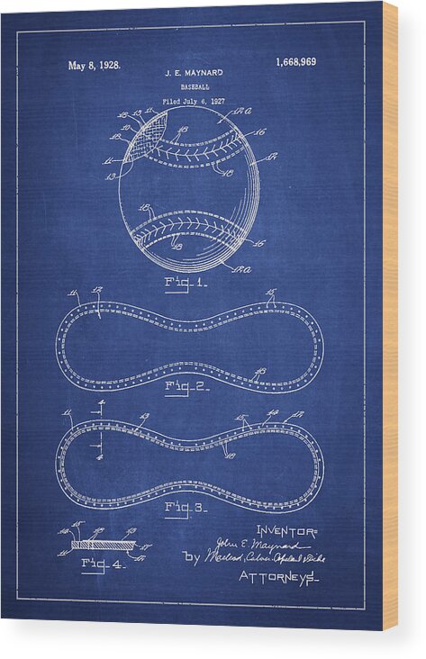 Baseball Patent Wood Print featuring the digital art Baseball Patent Drawing From 1927 #2 by Aged Pixel