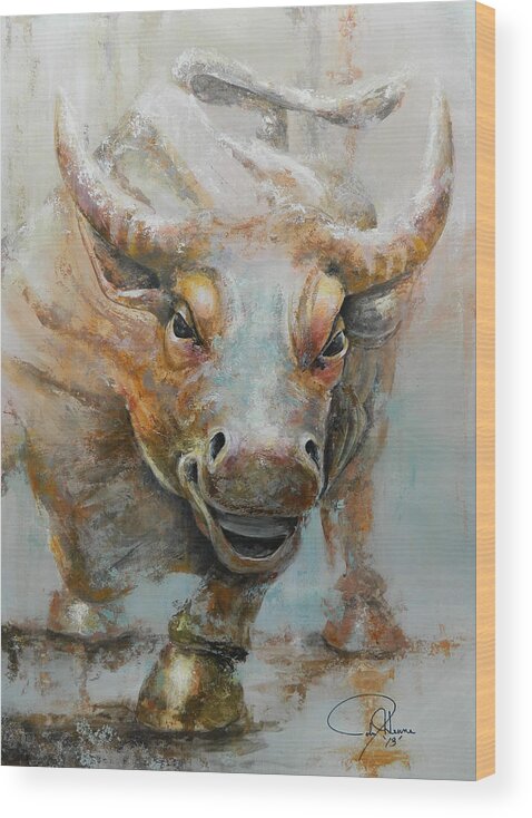 Financial Wood Print featuring the painting Bull Market W Redo by John Henne
