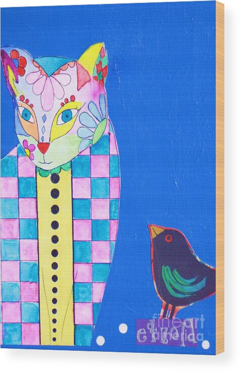  Wood Print featuring the painting Checkered Cat #1 by Melinda Etzold