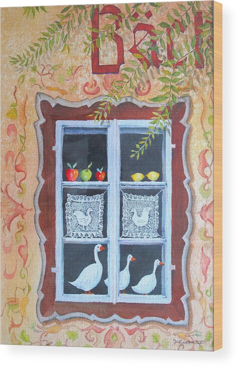 Austria Wood Print featuring the painting Halstatt Window by Mary Ellen Mueller Legault