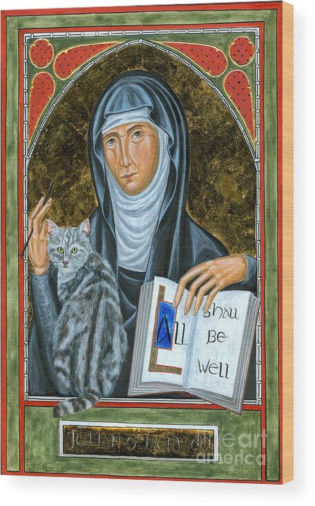 Julian Wood Print featuring the painting Icon of Julian of Norwich by Juliet Venter