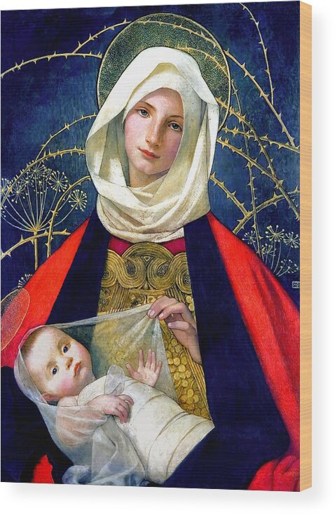 Madonna And Child Wood Print featuring the painting Madonna and Child by Marianne Stokes