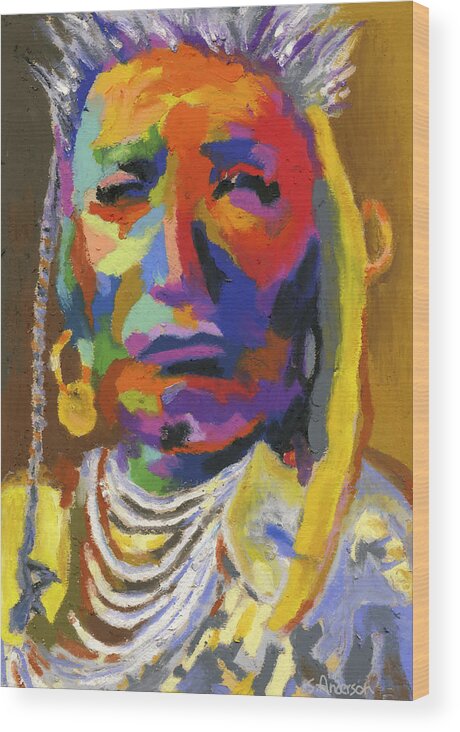 Indian Wood Print featuring the painting Proud Native American II by Stephen Anderson