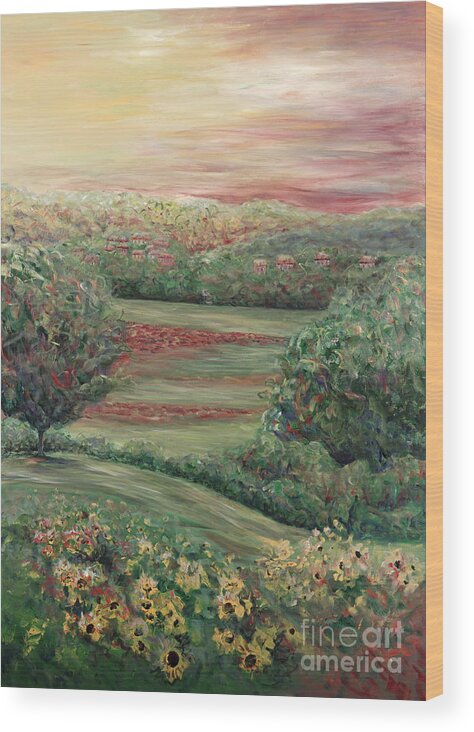 Tuscany Wood Print featuring the painting Summer in Tuscany by Nadine Rippelmeyer