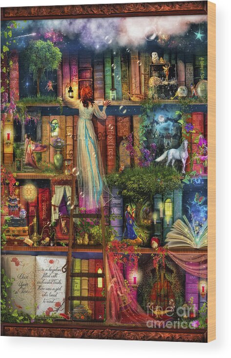 Aimee Stewart Wood Print featuring the digital art Treasure Hunt Book Shelf by MGL Meiklejohn Graphics Licensing