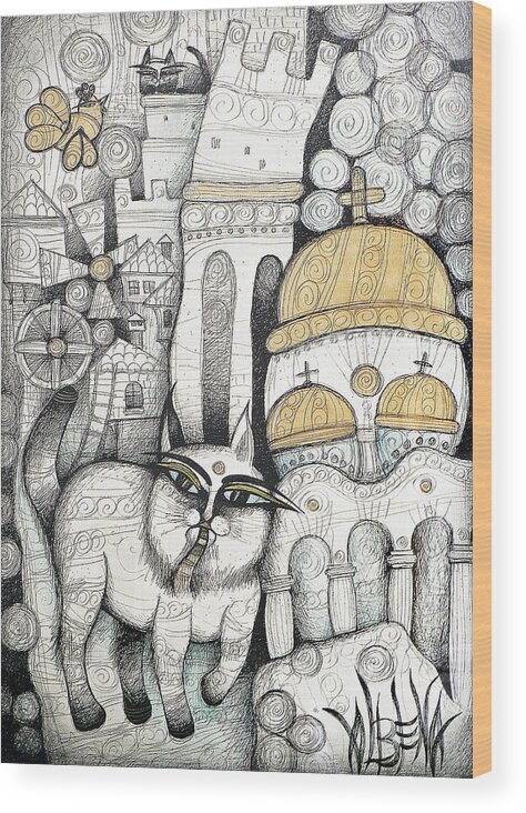 Albena Wood Print featuring the drawing Villages Of My Childhood by Albena Vatcheva