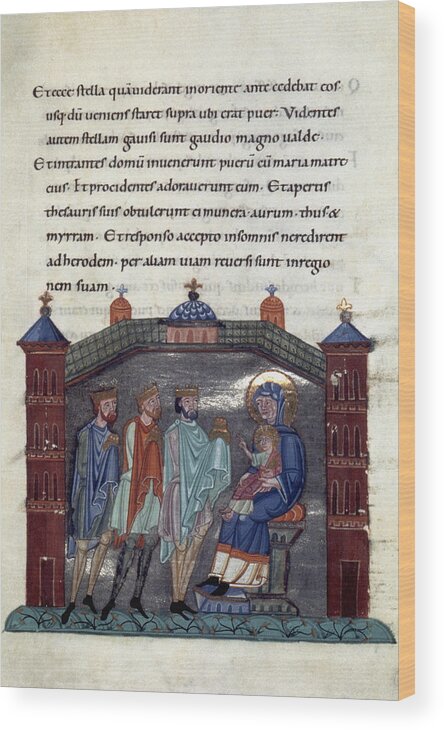 11th Century Wood Print featuring the painting Adoration Of The Magi #11 by Granger