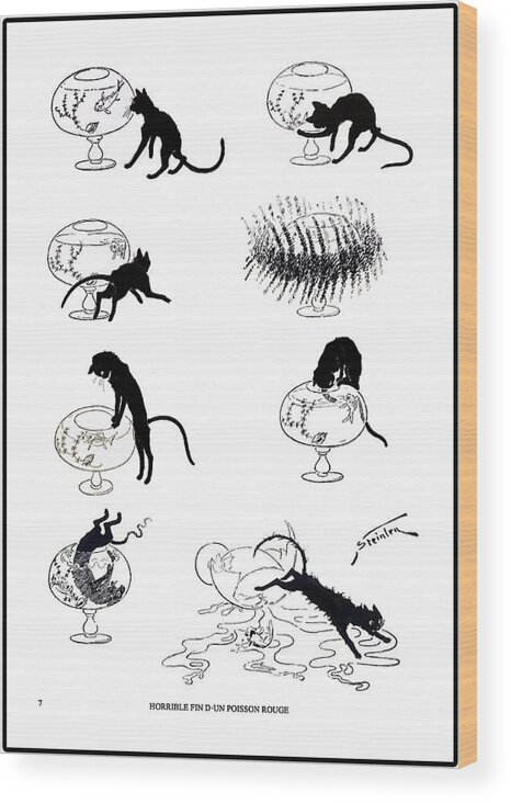 Cats- Pictures Without Words' 1897 Theophile Alexandre Steinlen 7 Wood Print featuring the painting Pictures without Words by MotionAge Designs