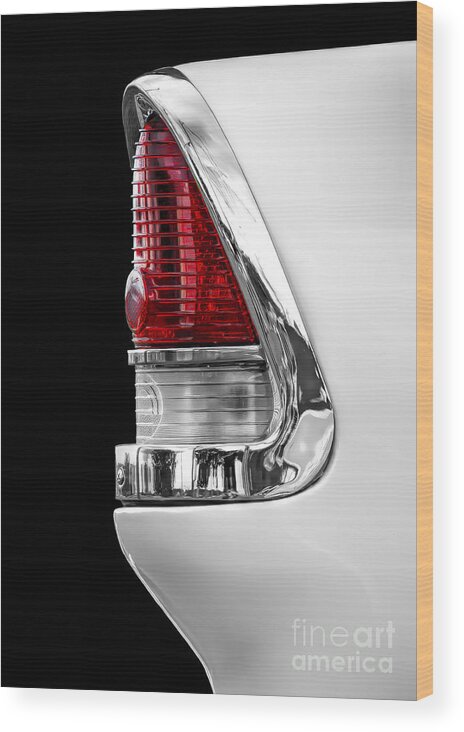 Vintage Wood Print featuring the photograph 1955 Chevy Rear Light Detail by Ken Johnson