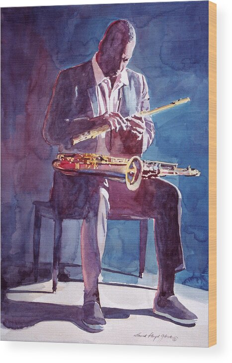Jazz Player Wood Print featuring the painting John Coltrane #3 by David Lloyd Glover