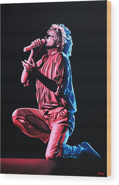 Rod Stewart Wood Print featuring the painting Rod Stewart by Paul Meijering