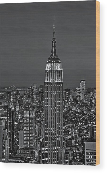 Aerial Wood Print featuring the photograph Top of the Rock BW by Susan Candelario