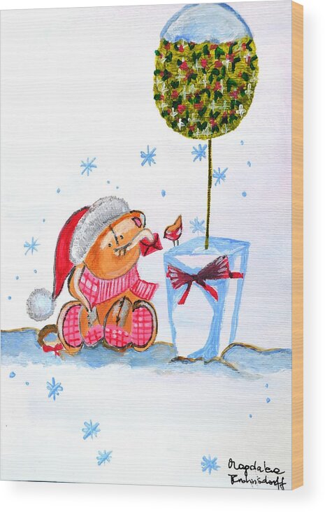 Merry Christmas Wood Print featuring the painting Merry Christmas #1 by Magdalena Frohnsdorff