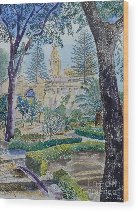 Landscaped Gardens Wood Print featuring the painting Palazzo Parisio Naxxar Malta by Godwin Cassar